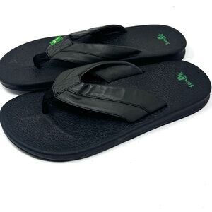 Sanuk Brumeister Mens Sz 10 Black Flip Flop Sandals Yoga Mat Cushion
